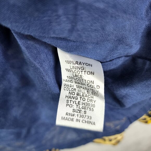 Umgee USA Womens Bohemian Tunic Dress Mixed Print Navy & Yellow 100% Rayon S - Picture 7 of 11